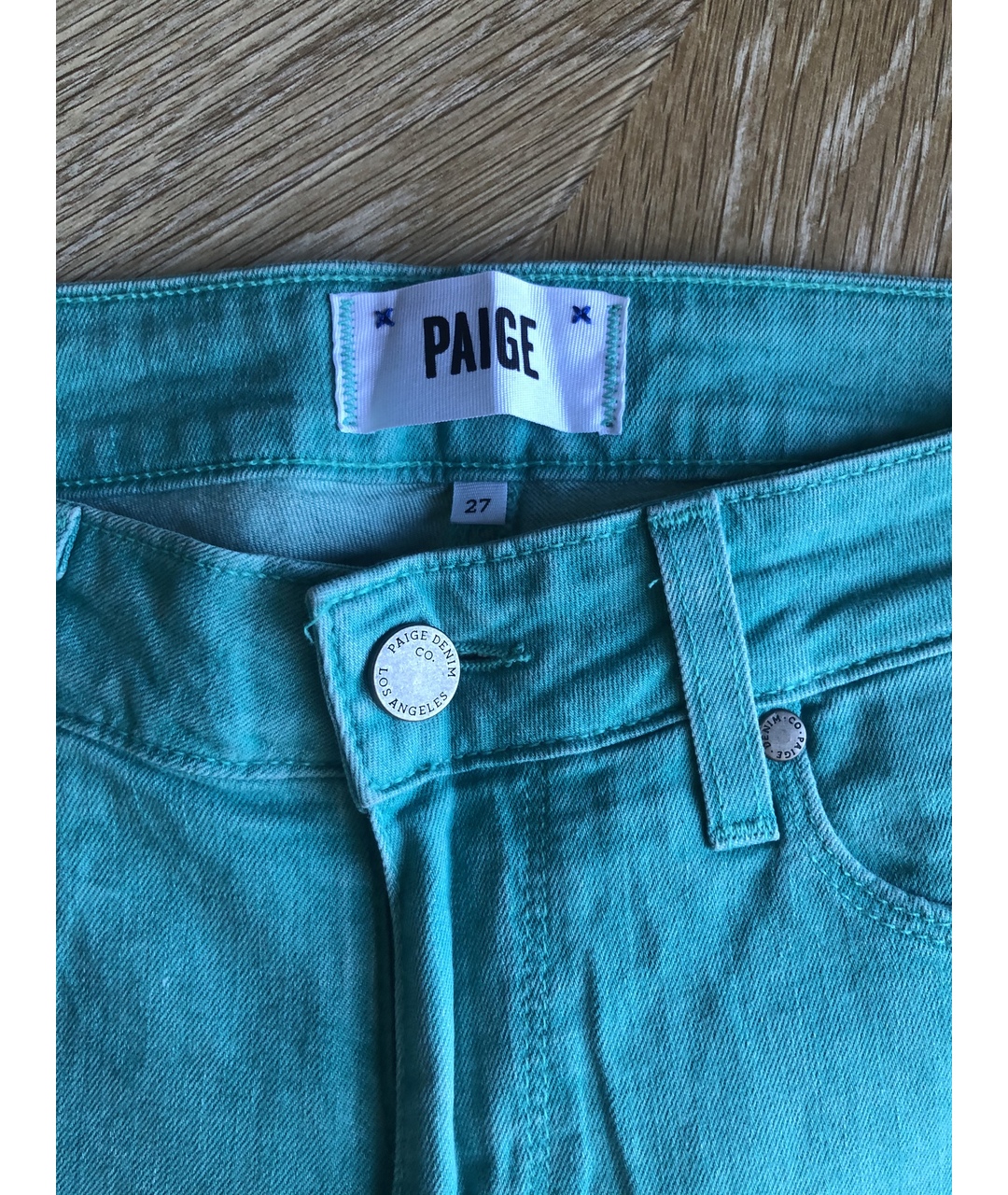 PAIGE Бирюзовые хлопковые прямые джинсы, фото 3