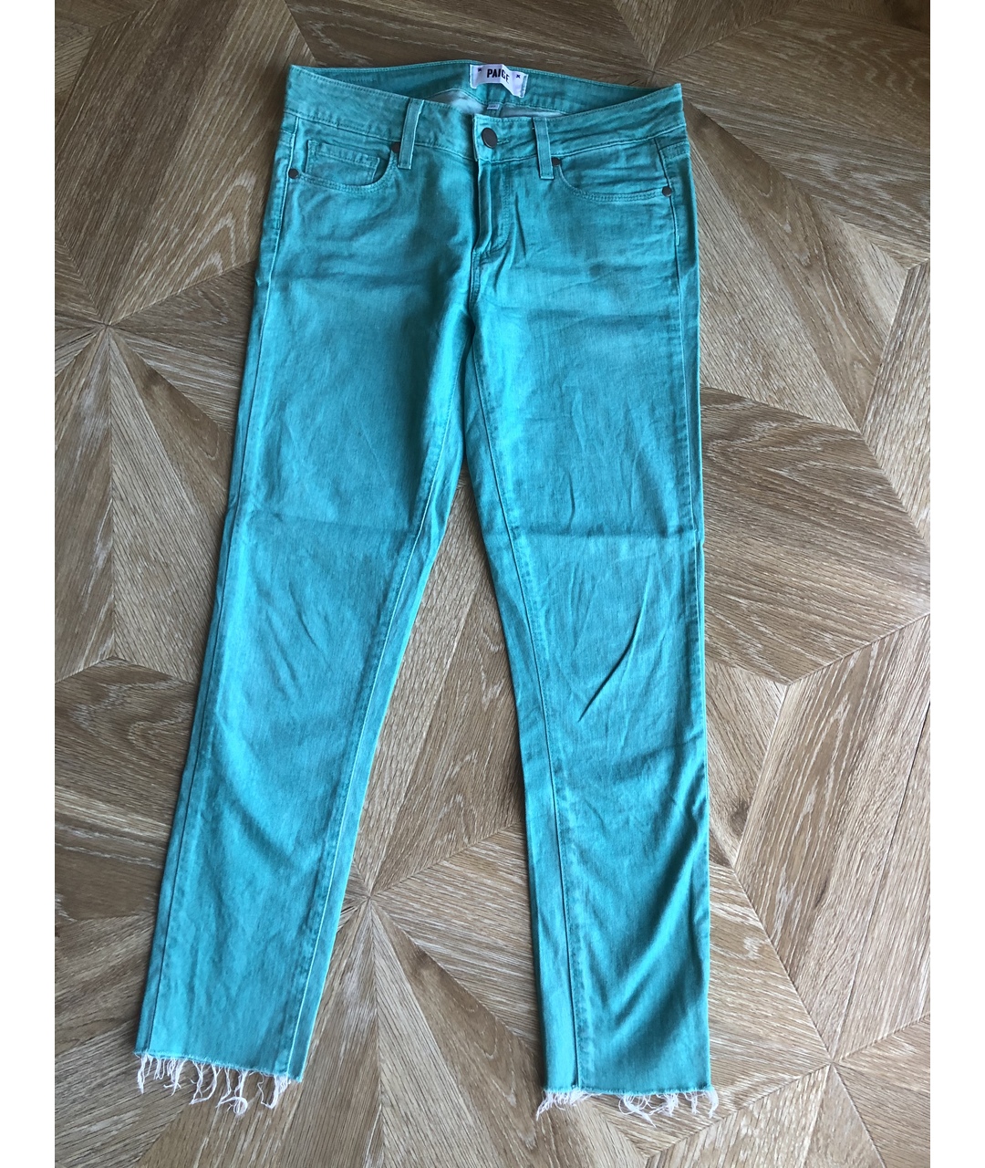 PAIGE Бирюзовые хлопковые прямые джинсы, фото 4