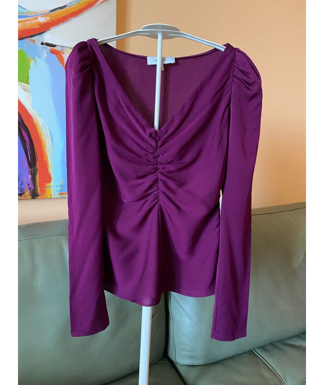 MILLY Фиолетовая шелковая рубашка, фото 8