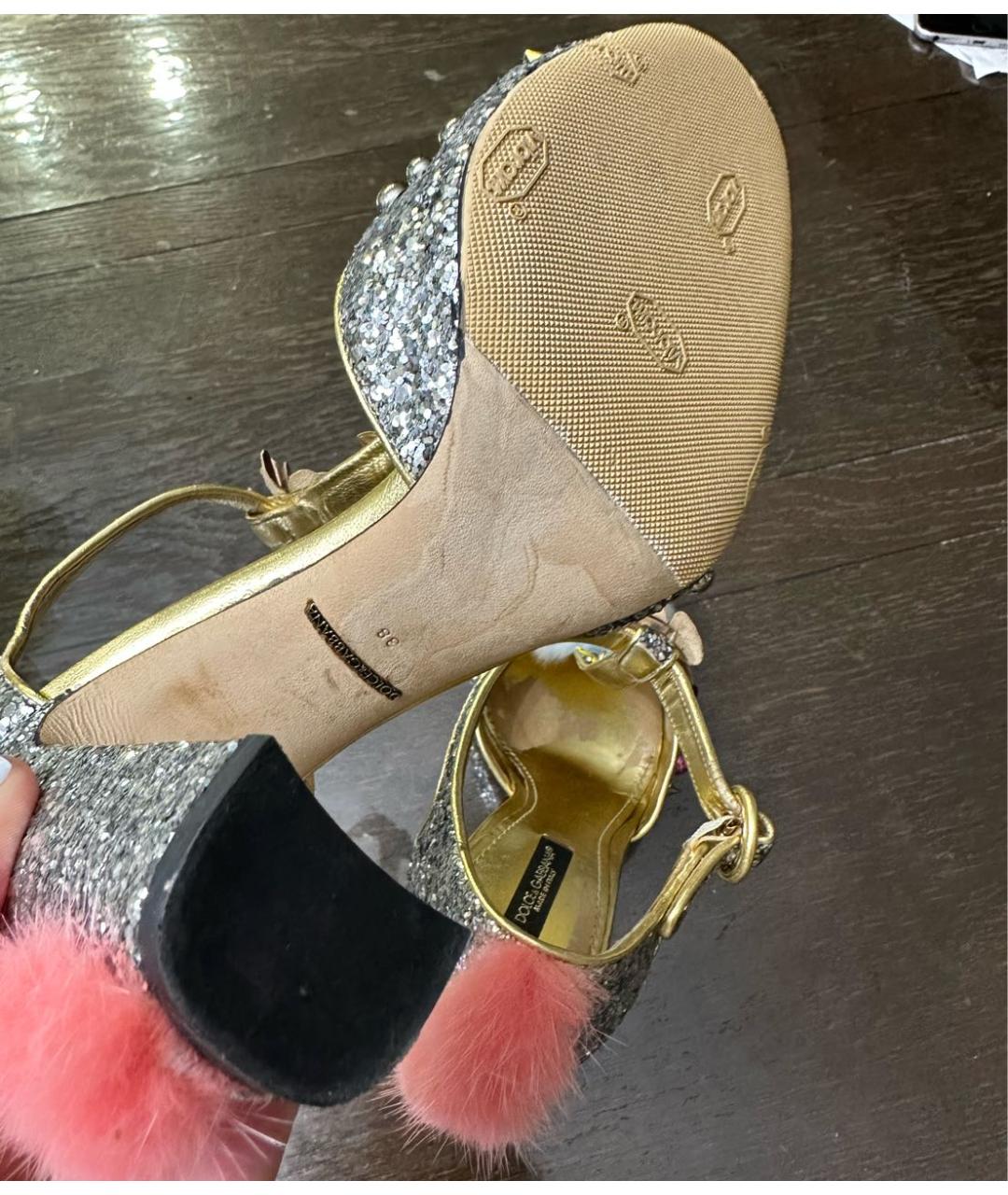 DOLCE&GABBANA Серебряные кожаные босоножки, фото 5