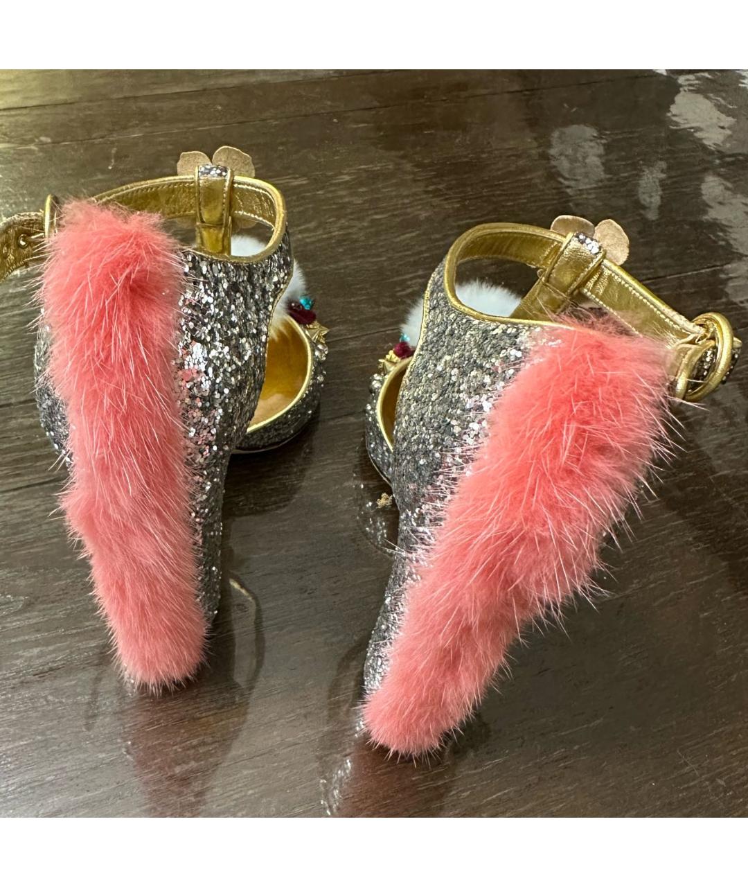 DOLCE&GABBANA Серебряные кожаные босоножки, фото 4