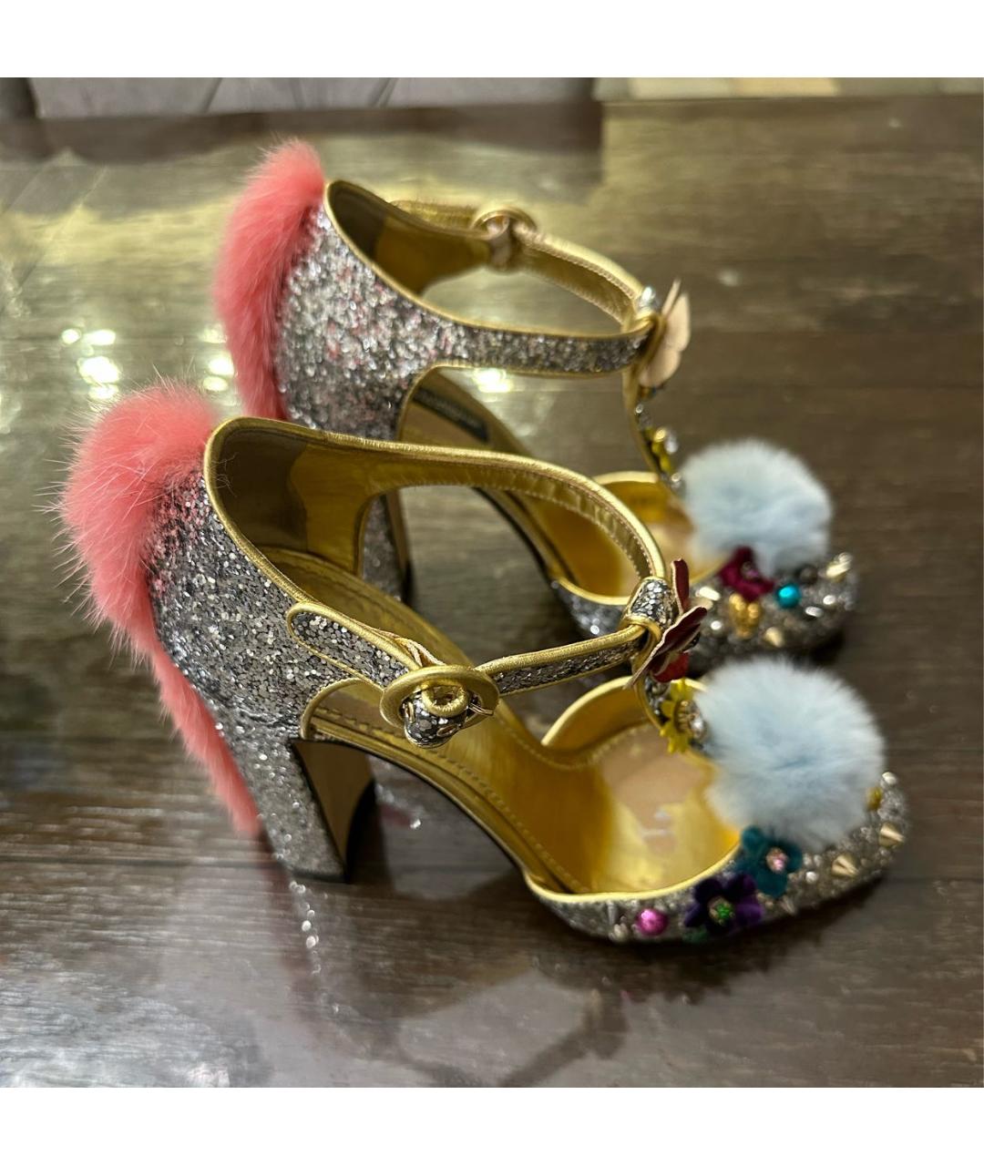 DOLCE&GABBANA Серебряные кожаные босоножки, фото 6