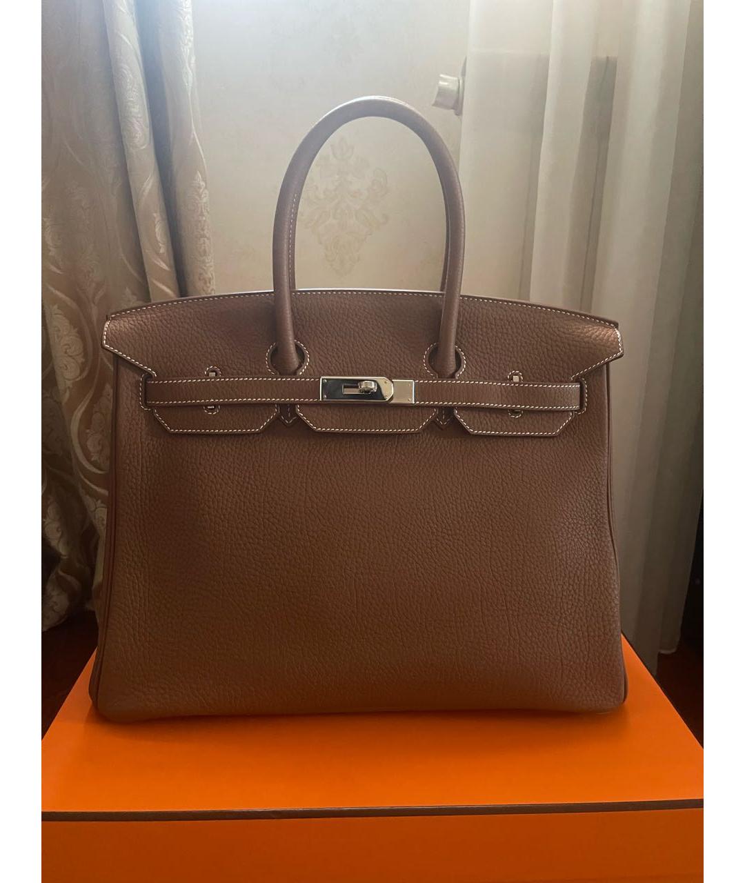 HERMES Коричневая кожаная сумка с короткими ручками, фото 7