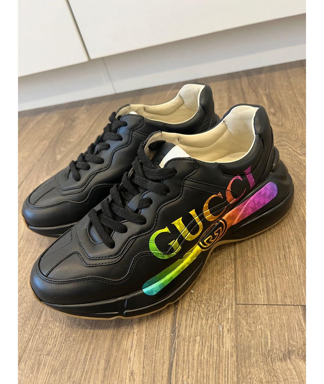 GUCCI Черные кожаные кроссовки, фото 3