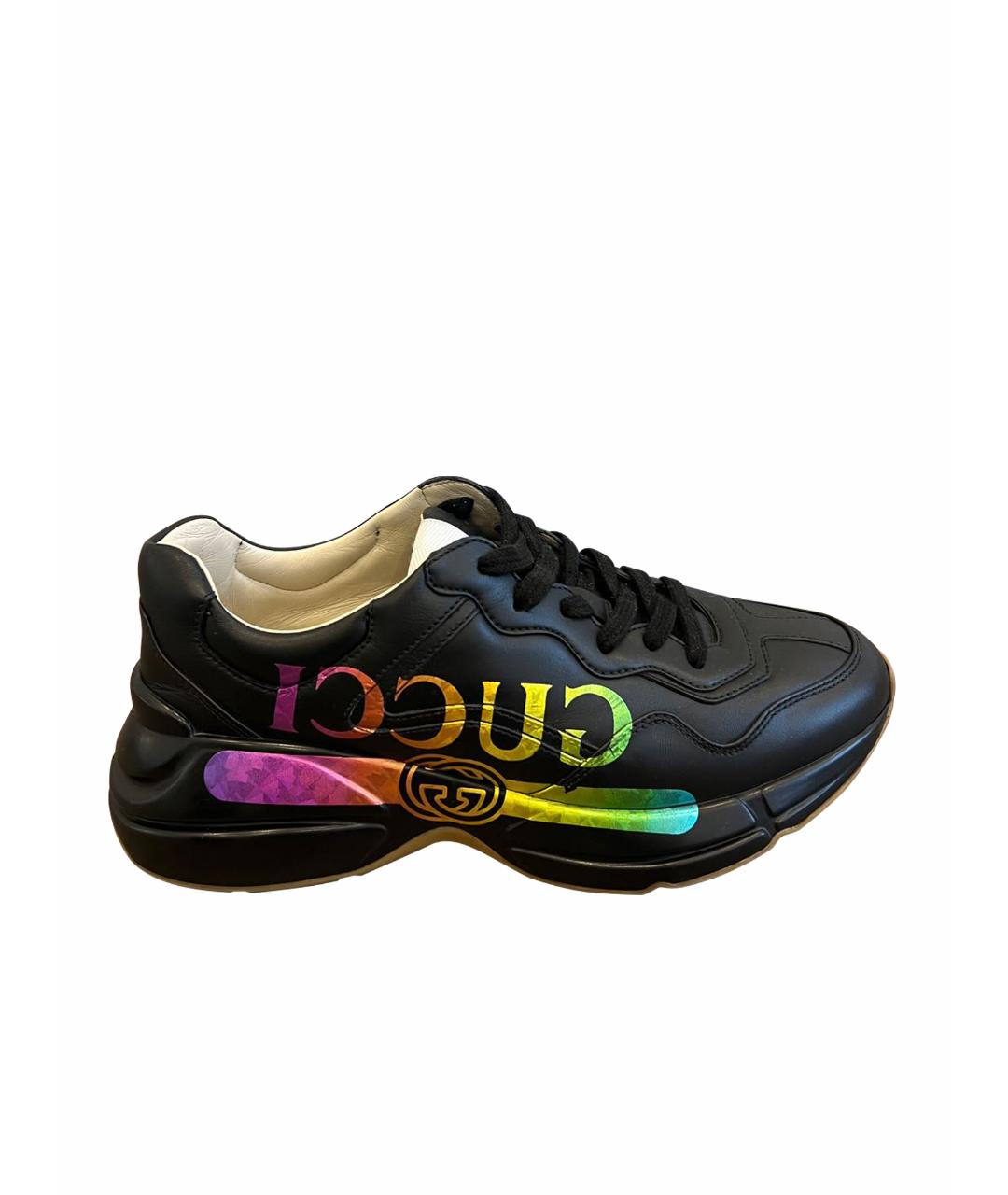 GUCCI Черные кожаные кроссовки, фото 1