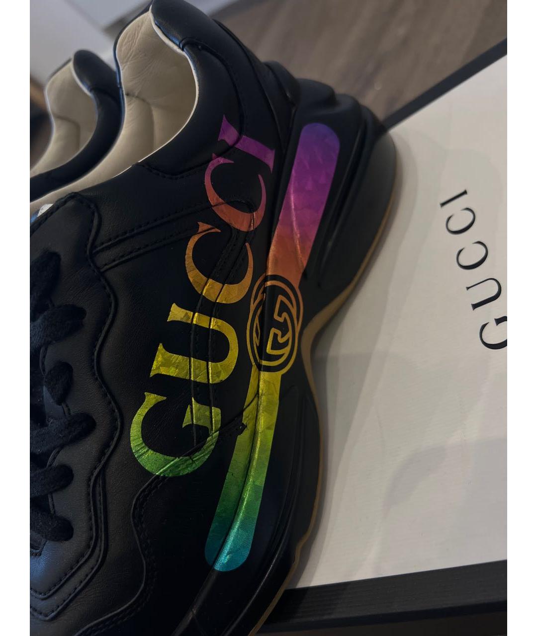 GUCCI Черные кожаные кроссовки, фото 5