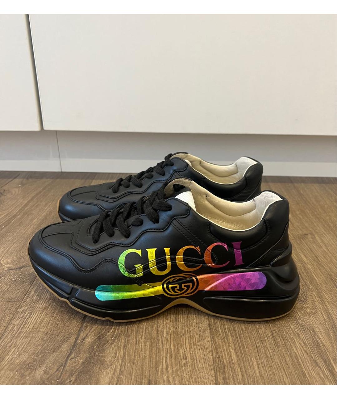 GUCCI Черные кожаные кроссовки, фото 6