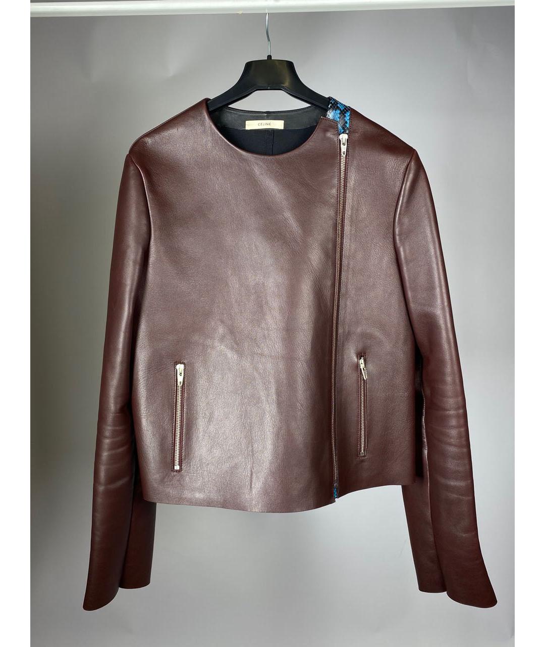 CELINE Бордовая кожаная куртка, фото 9