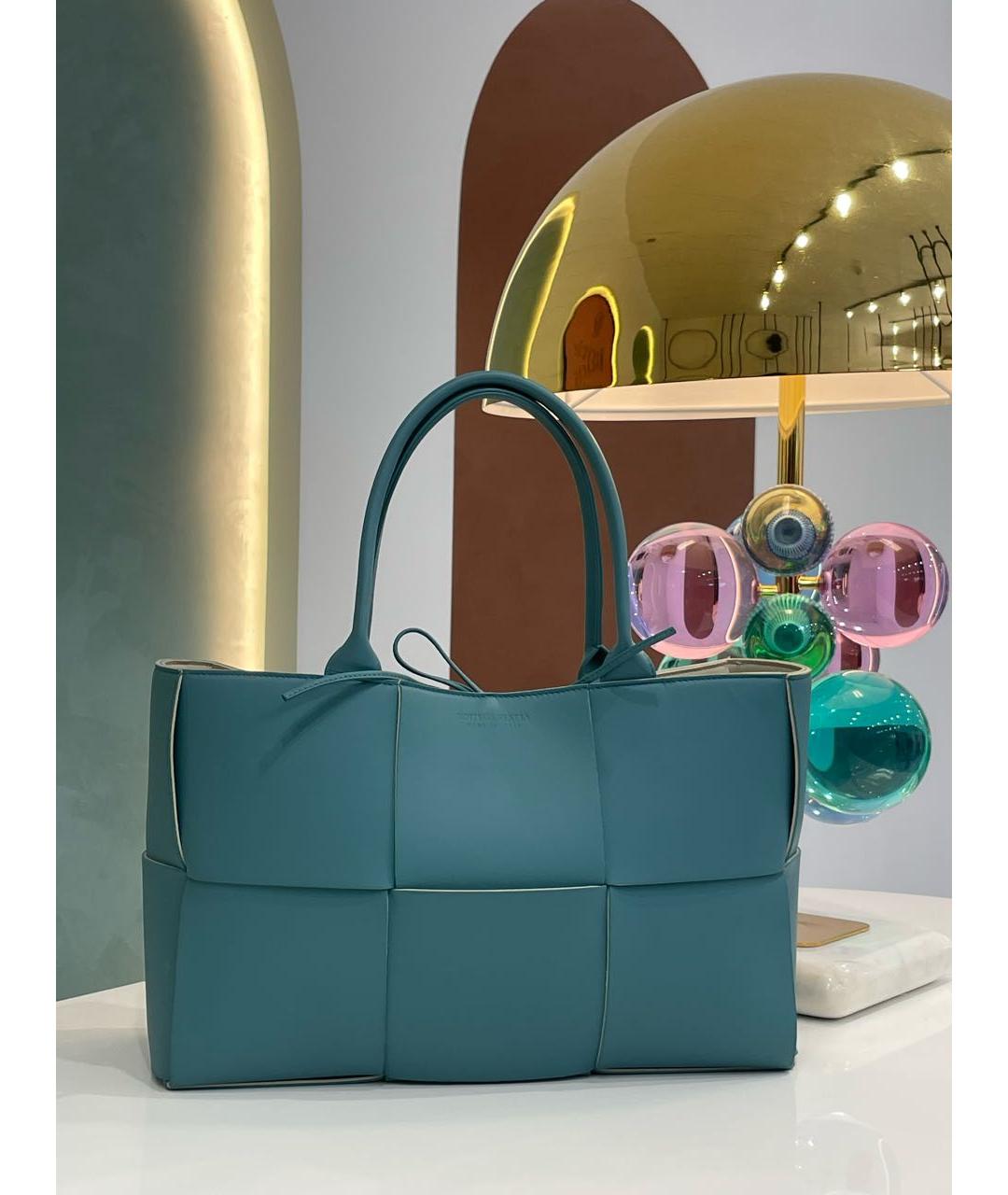 BOTTEGA VENETA Голубая кожаная сумка тоут, фото 6