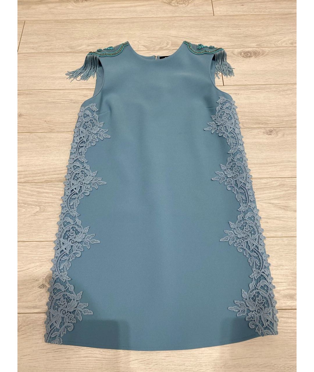 ELISABETTA FRANCHI Голубое полиэстеровое коктейльное платье, фото 5