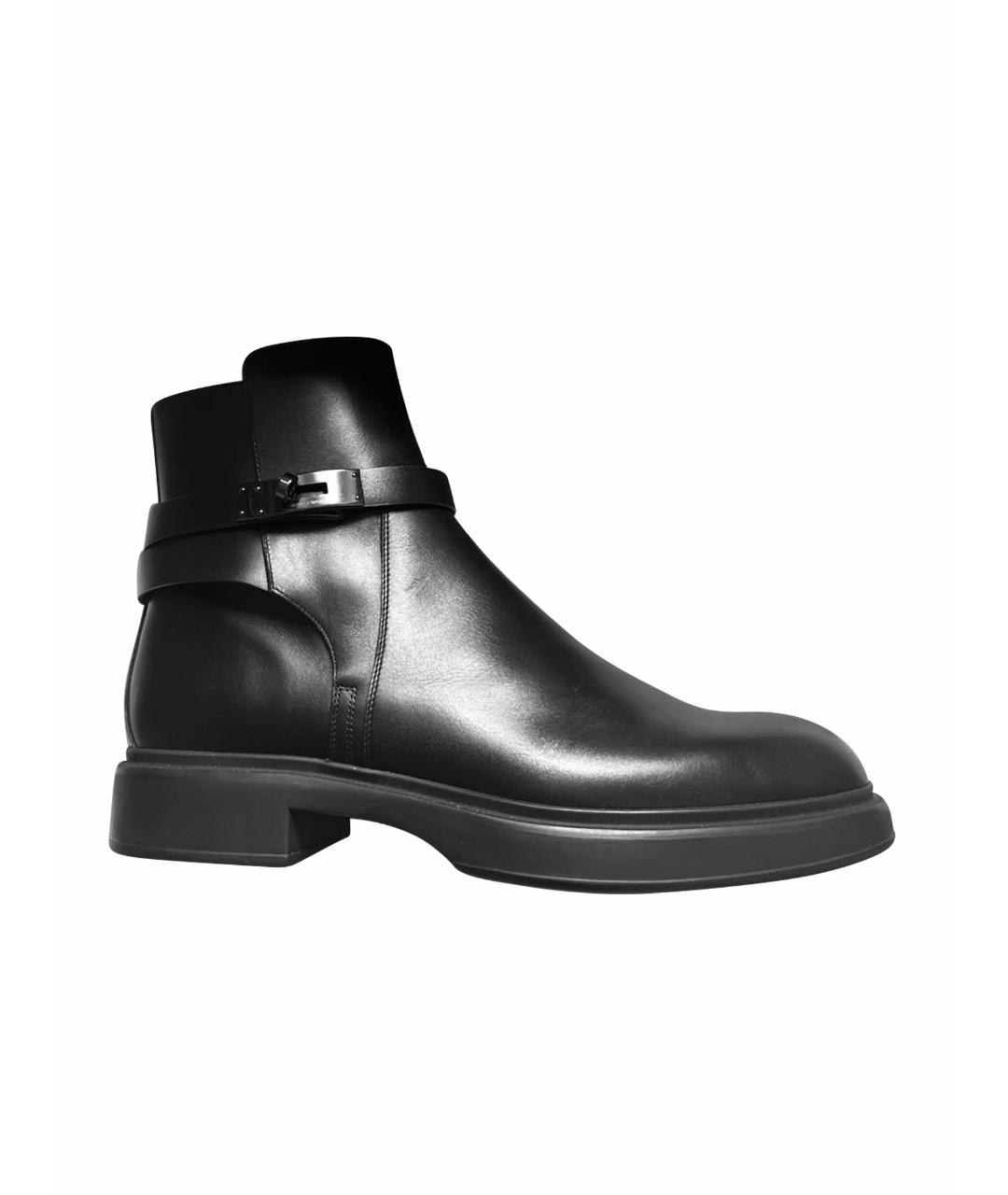 HERMES Черные кожаные высокие ботинки, фото 1