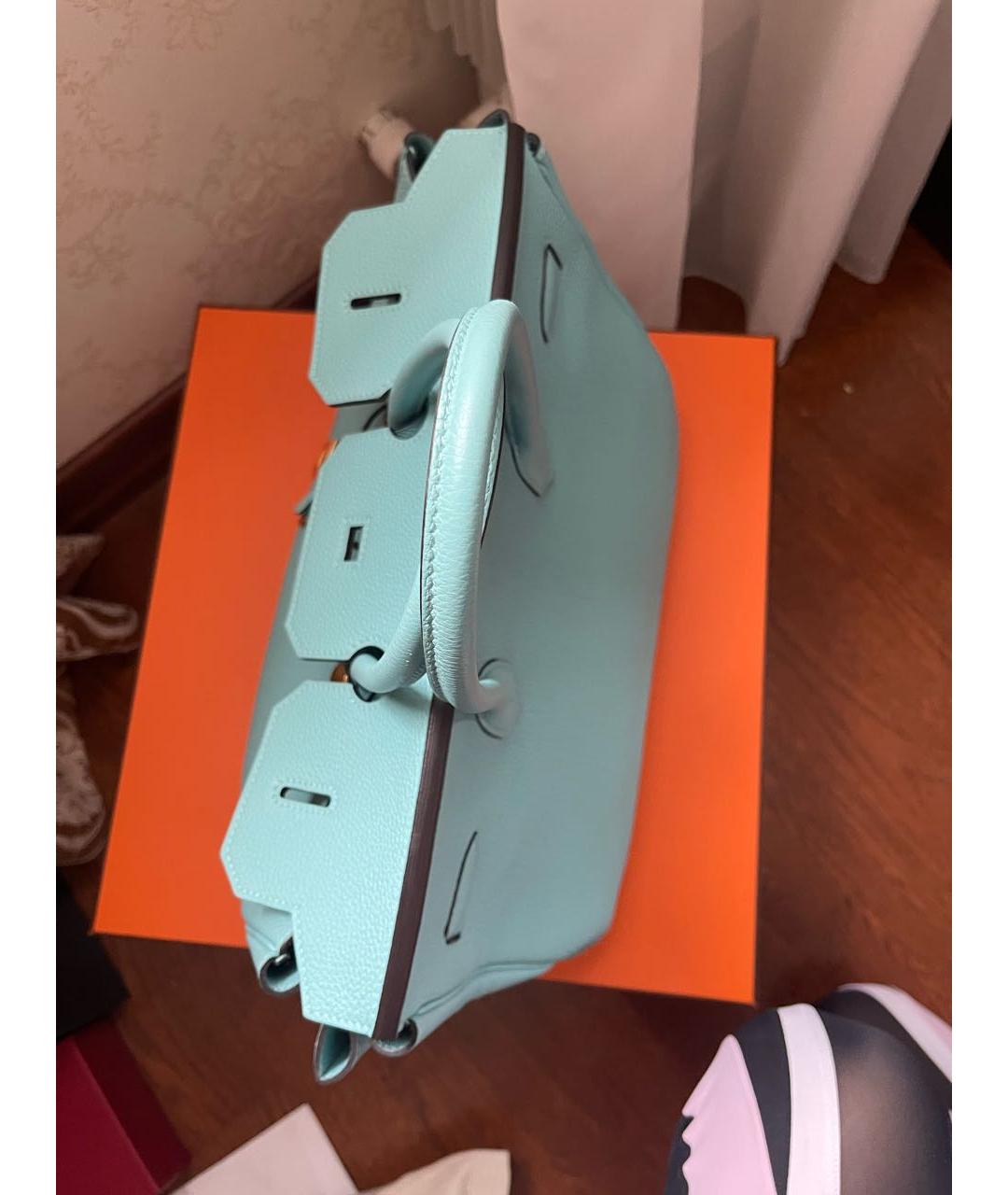 HERMES Бирюзовая кожаная сумка с короткими ручками, фото 3