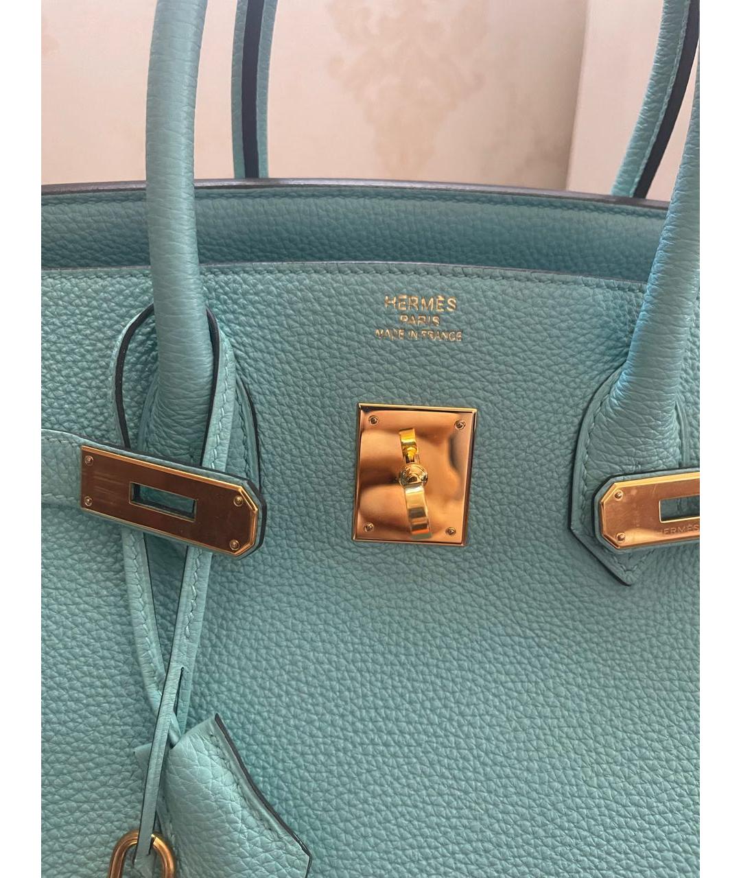 HERMES Бирюзовая кожаная сумка с короткими ручками, фото 6