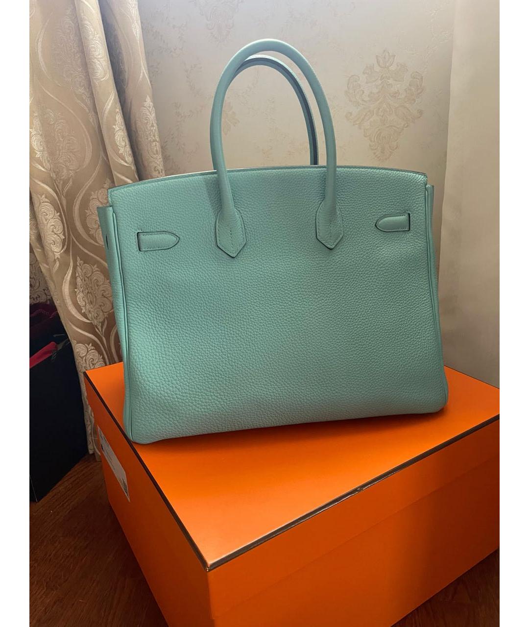 HERMES Бирюзовая кожаная сумка с короткими ручками, фото 5