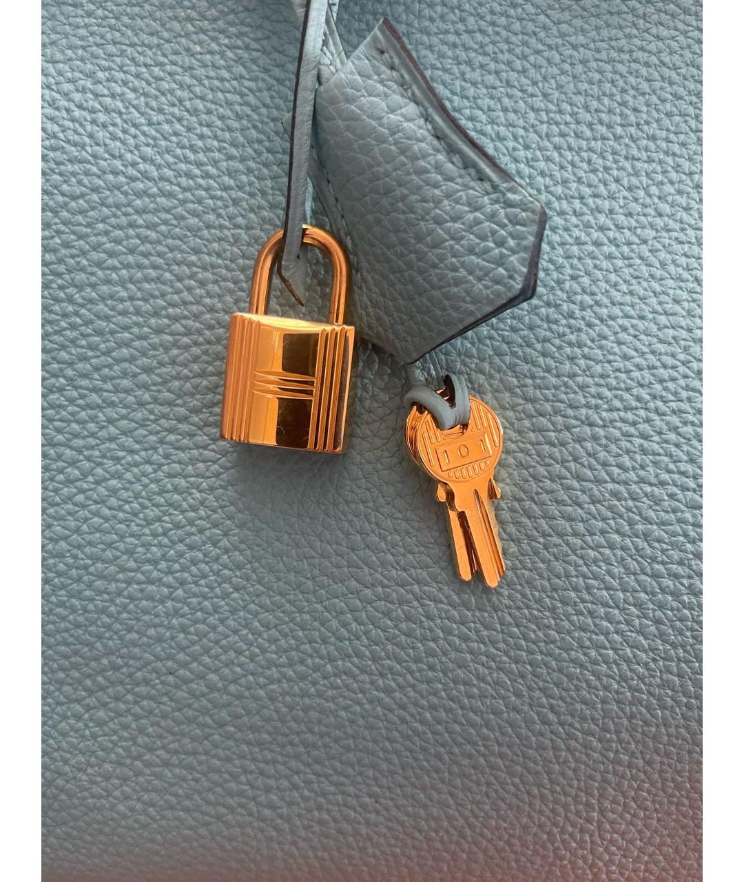 HERMES Бирюзовая кожаная сумка с короткими ручками, фото 4