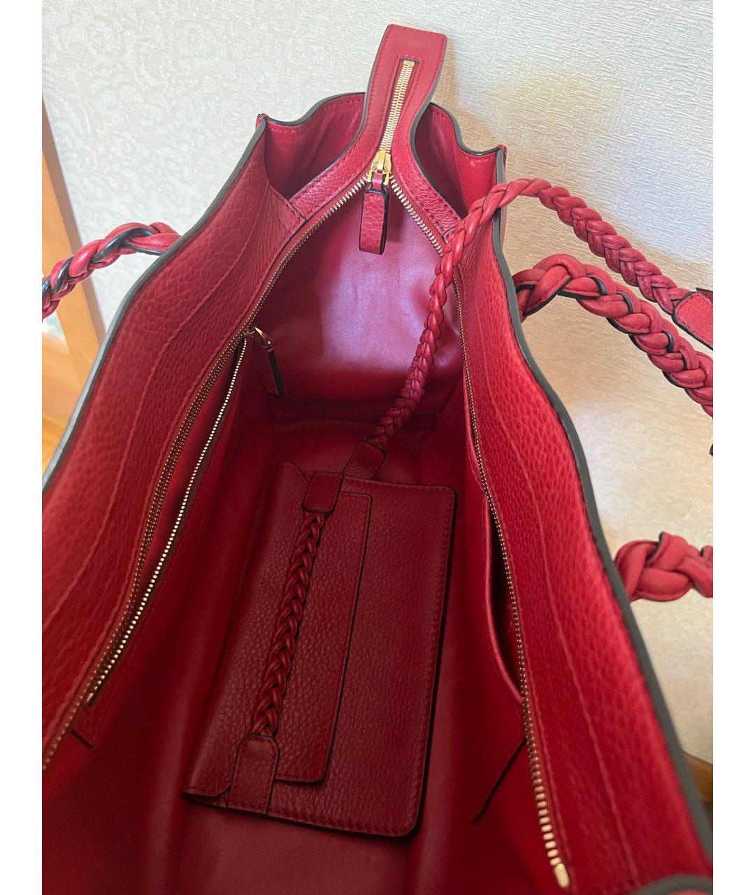 VALENTINO Красная кожаная сумка тоут, фото 4