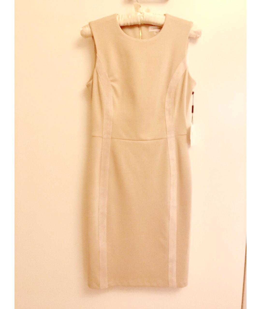 CALVIN KLEIN Бежевое полиэстеровое повседневное платье, фото 8