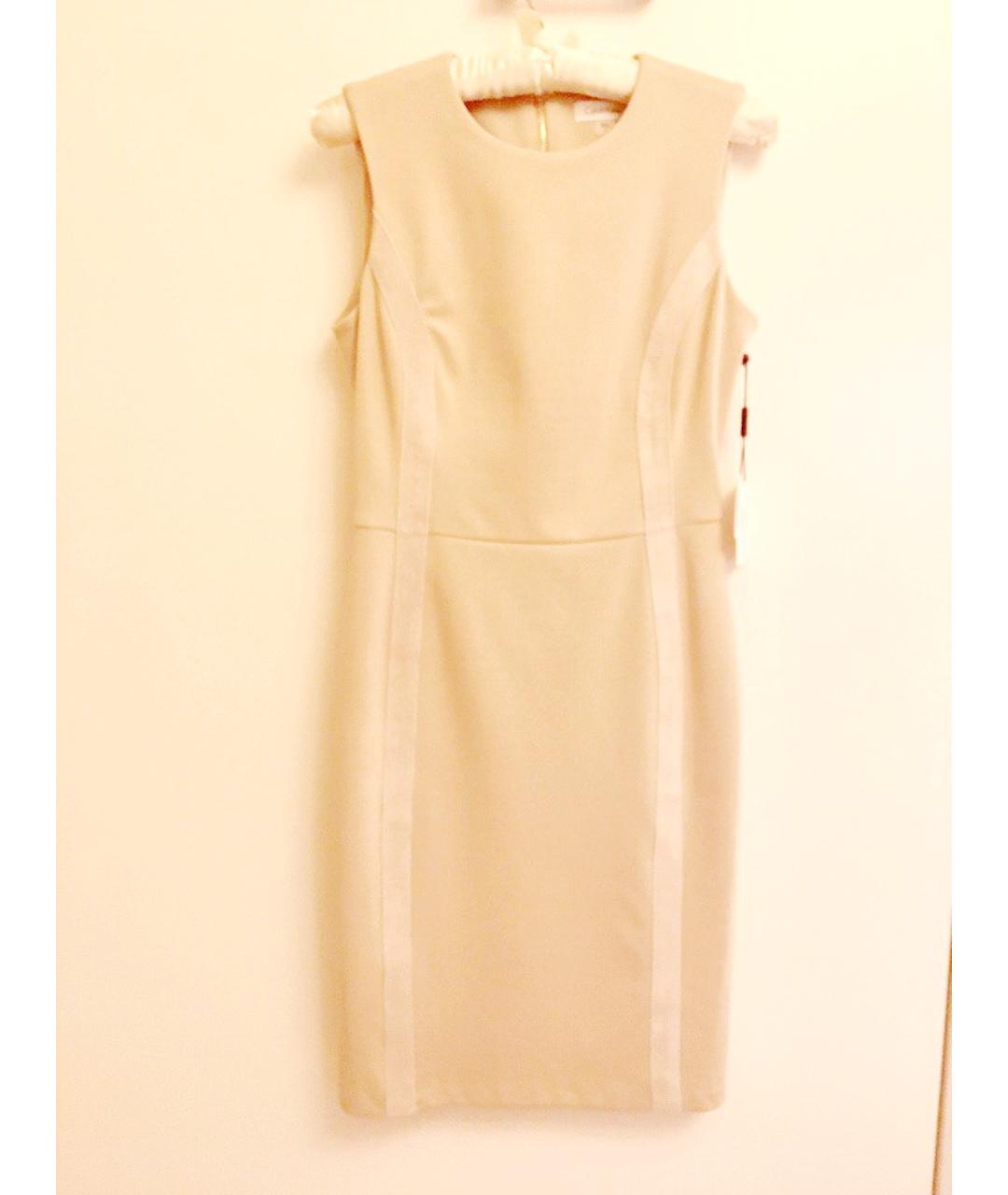 CALVIN KLEIN Бежевое полиэстеровое повседневное платье, фото 7