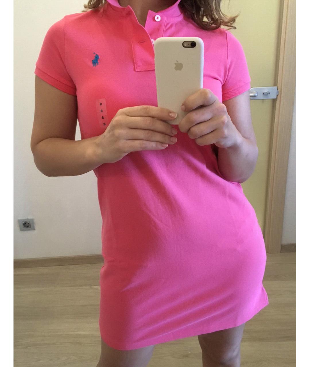 POLO RALPH LAUREN Розовое хлопковое повседневное платье, фото 2