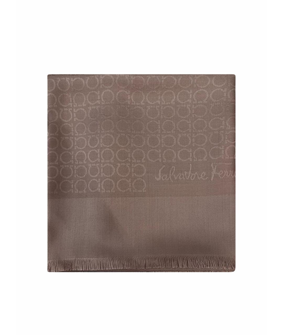 SALVATORE FERRAGAMO Бежевый шелковый платок, фото 1