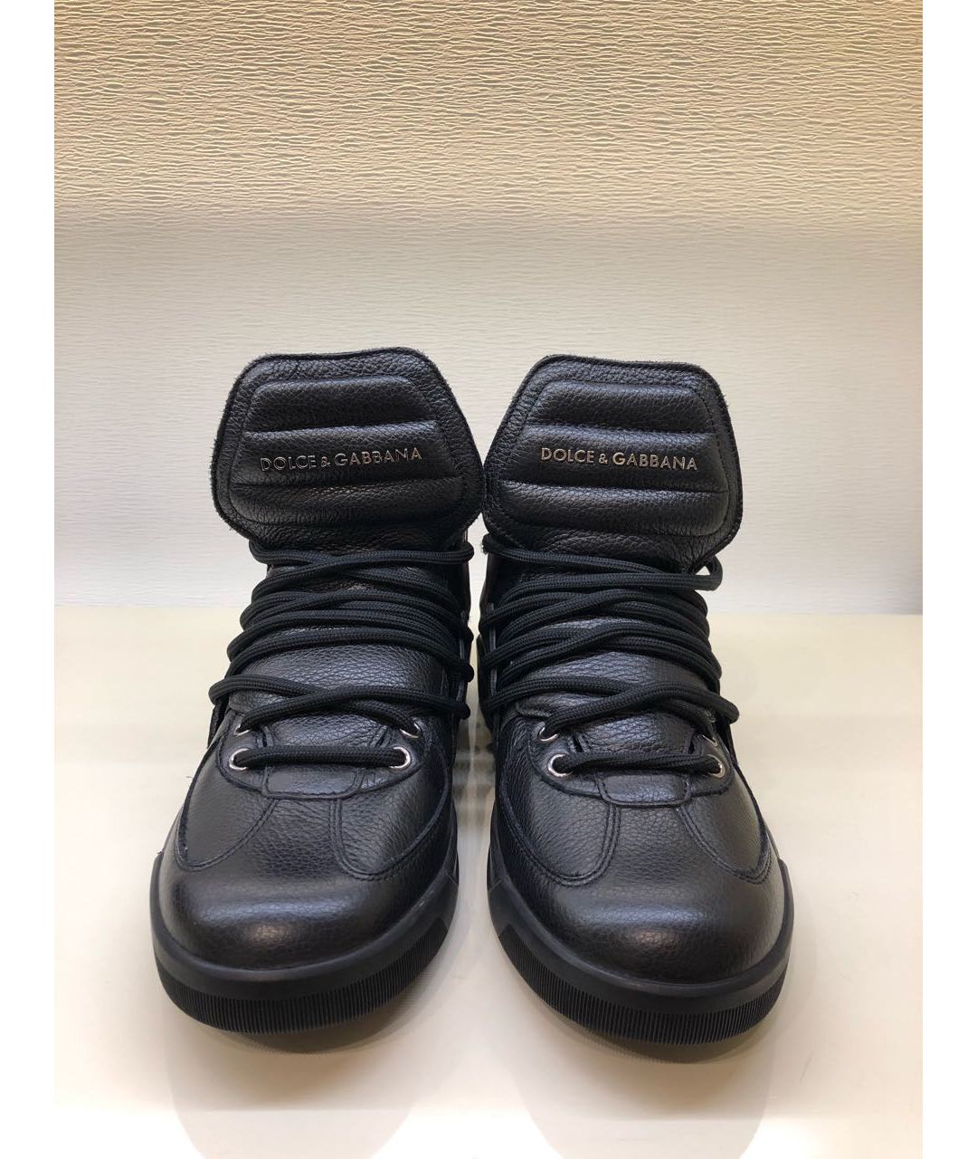 DOLCE&GABBANA Черные кожаные высокие кроссовки / кеды, фото 2