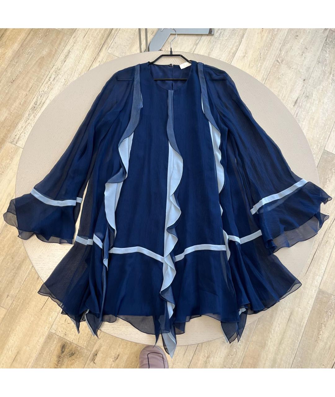 CHLOE Темно-синее шелковое коктейльное платье, фото 8