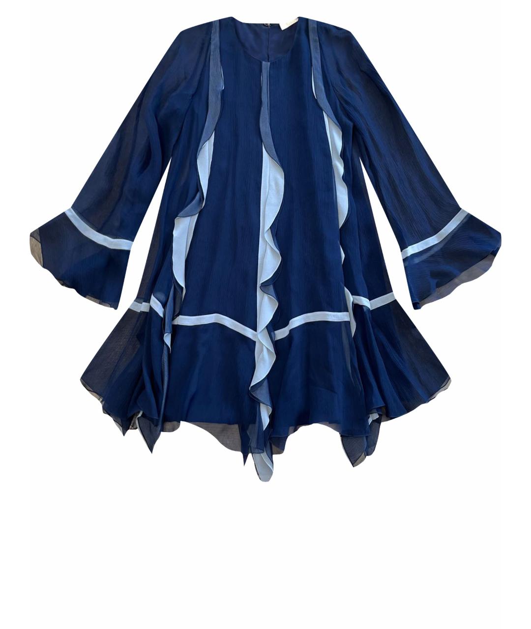 CHLOE Темно-синее шелковое коктейльное платье, фото 1