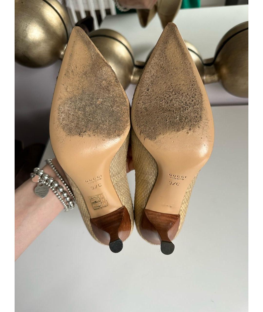 GUCCI Золотые туфли из экзотической кожи, фото 6