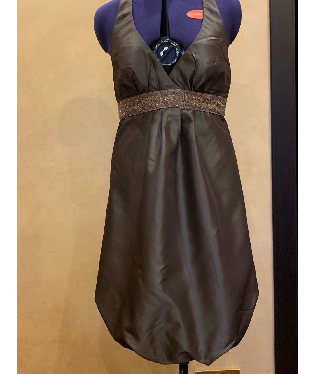 NICOLE MILLER Коричневое ацетатное коктейльное платье, фото 7