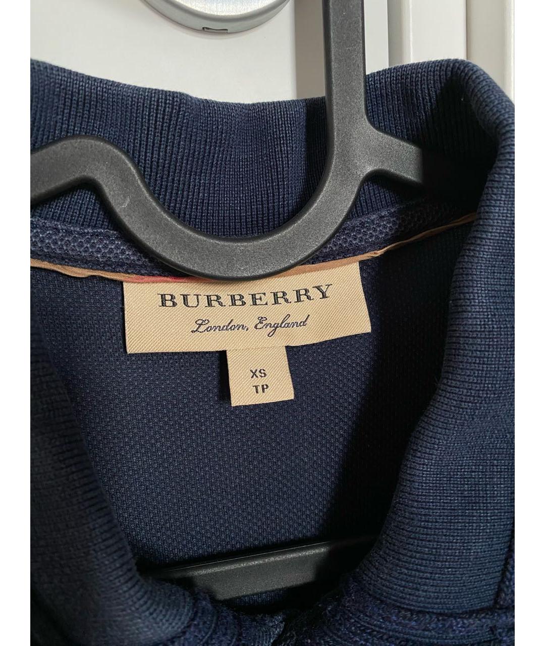 BURBERRY Темно-синее хлопковое поло с коротким рукавом, фото 5