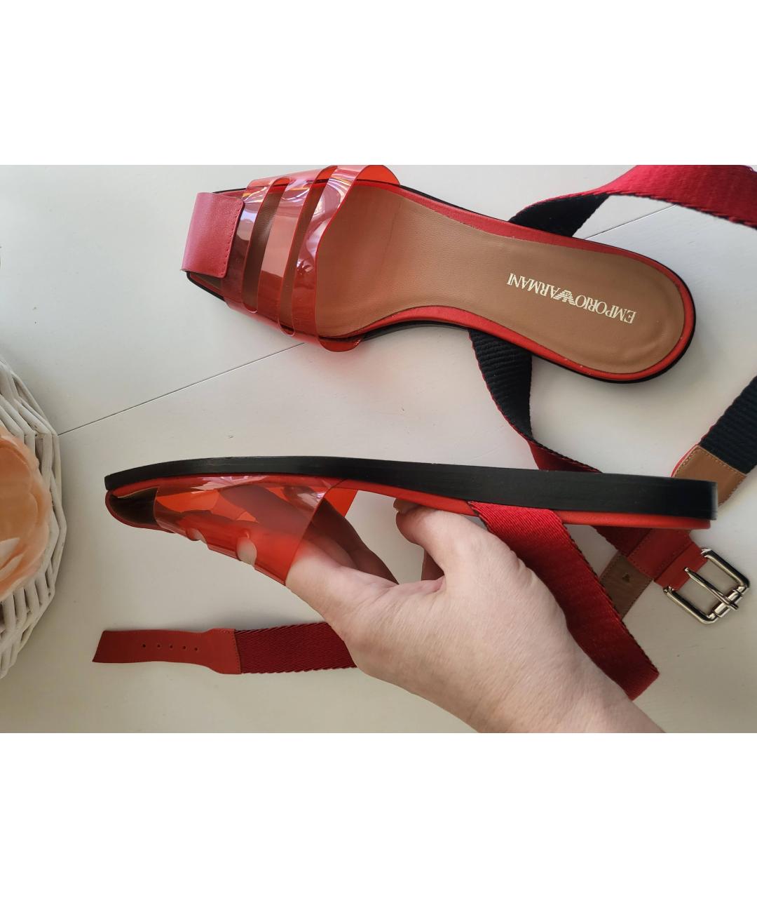 EMPORIO ARMANI Красные кожаные сандалии, фото 4