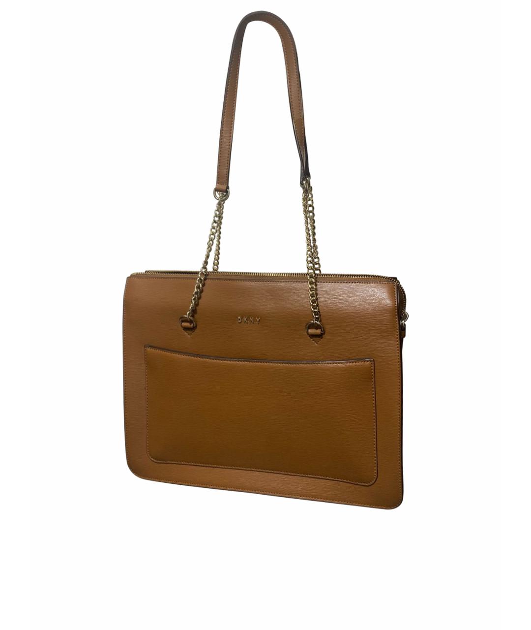 DKNY Коричневая кожаная сумка с короткими ручками, фото 1