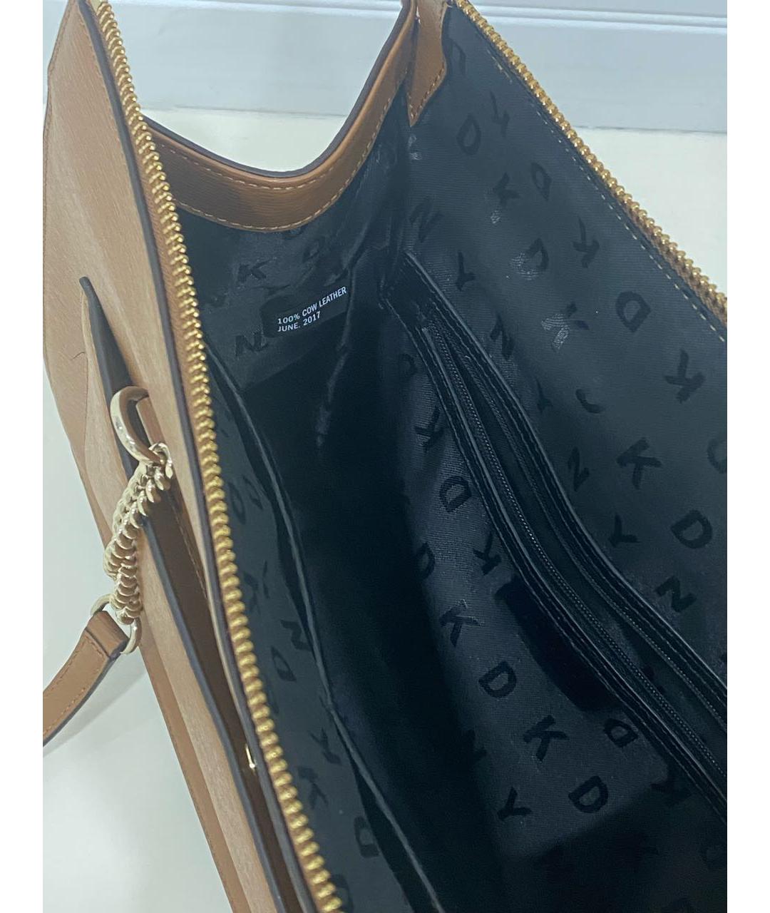 DKNY Коричневая кожаная сумка с короткими ручками, фото 4