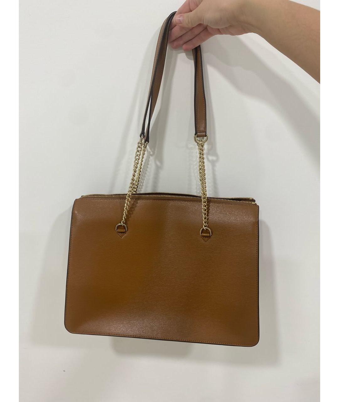 DKNY Коричневая кожаная сумка с короткими ручками, фото 3