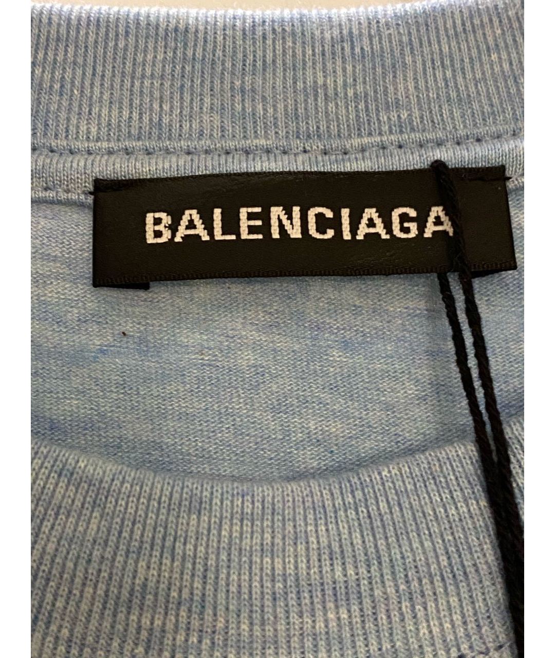 BALENCIAGA Голубая хлопковая футболка, фото 4