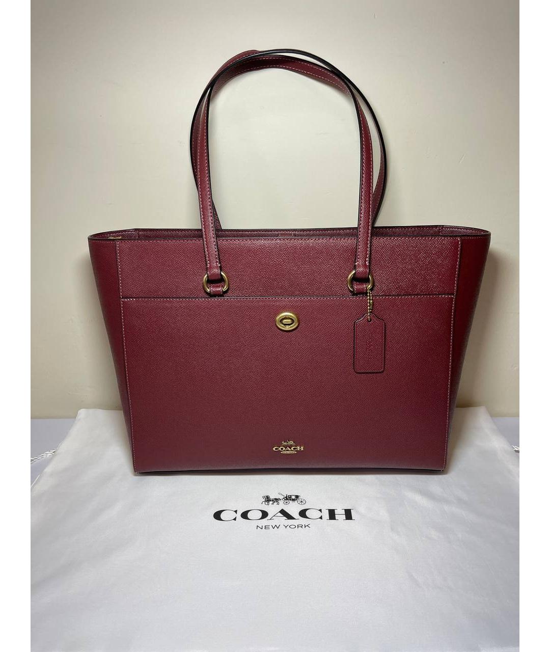 COACH Бордовая кожаная сумка тоут, фото 5