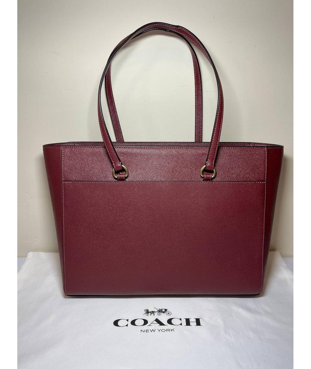 COACH Бордовая кожаная сумка тоут, фото 2
