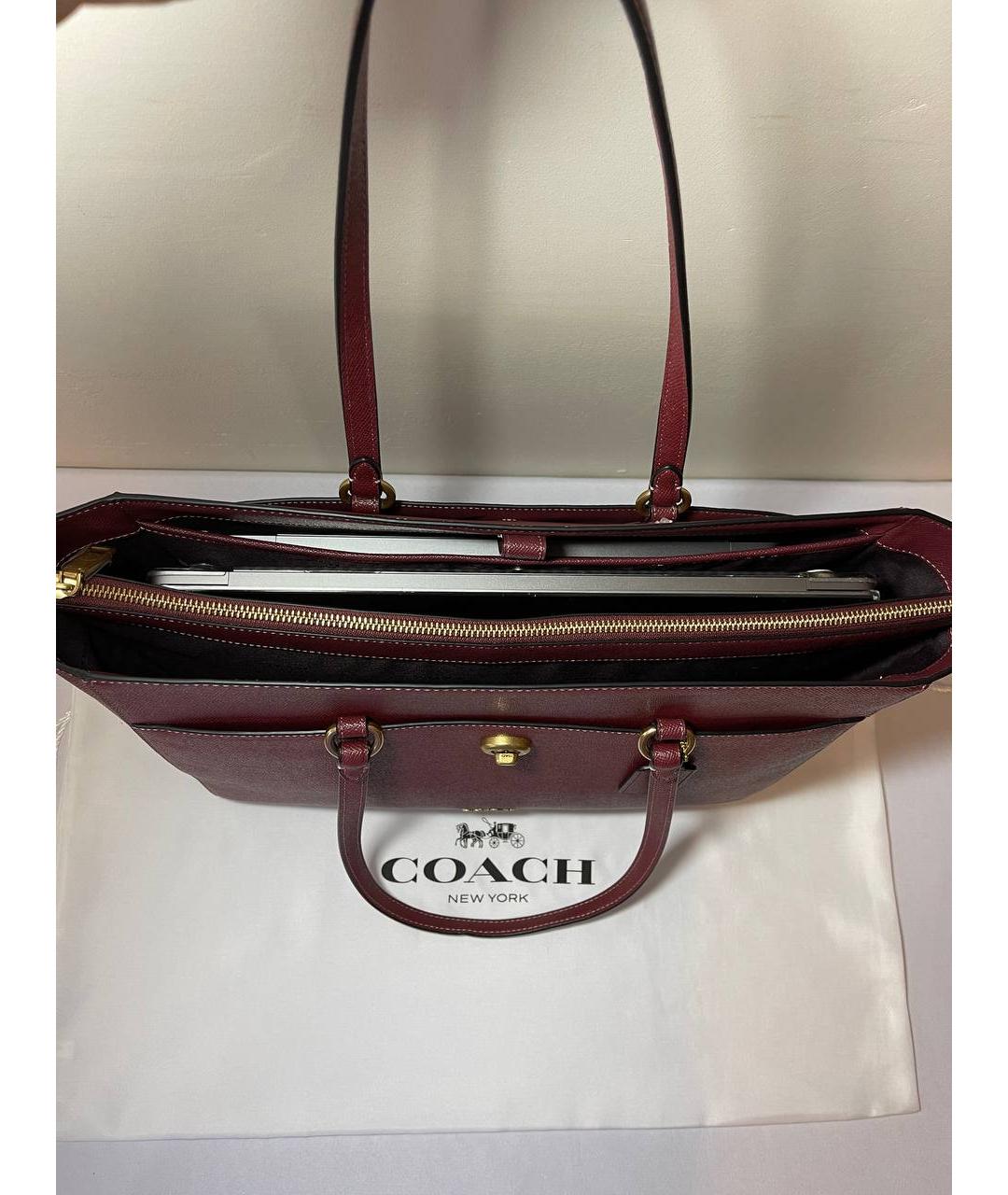 COACH Бордовая кожаная сумка тоут, фото 4