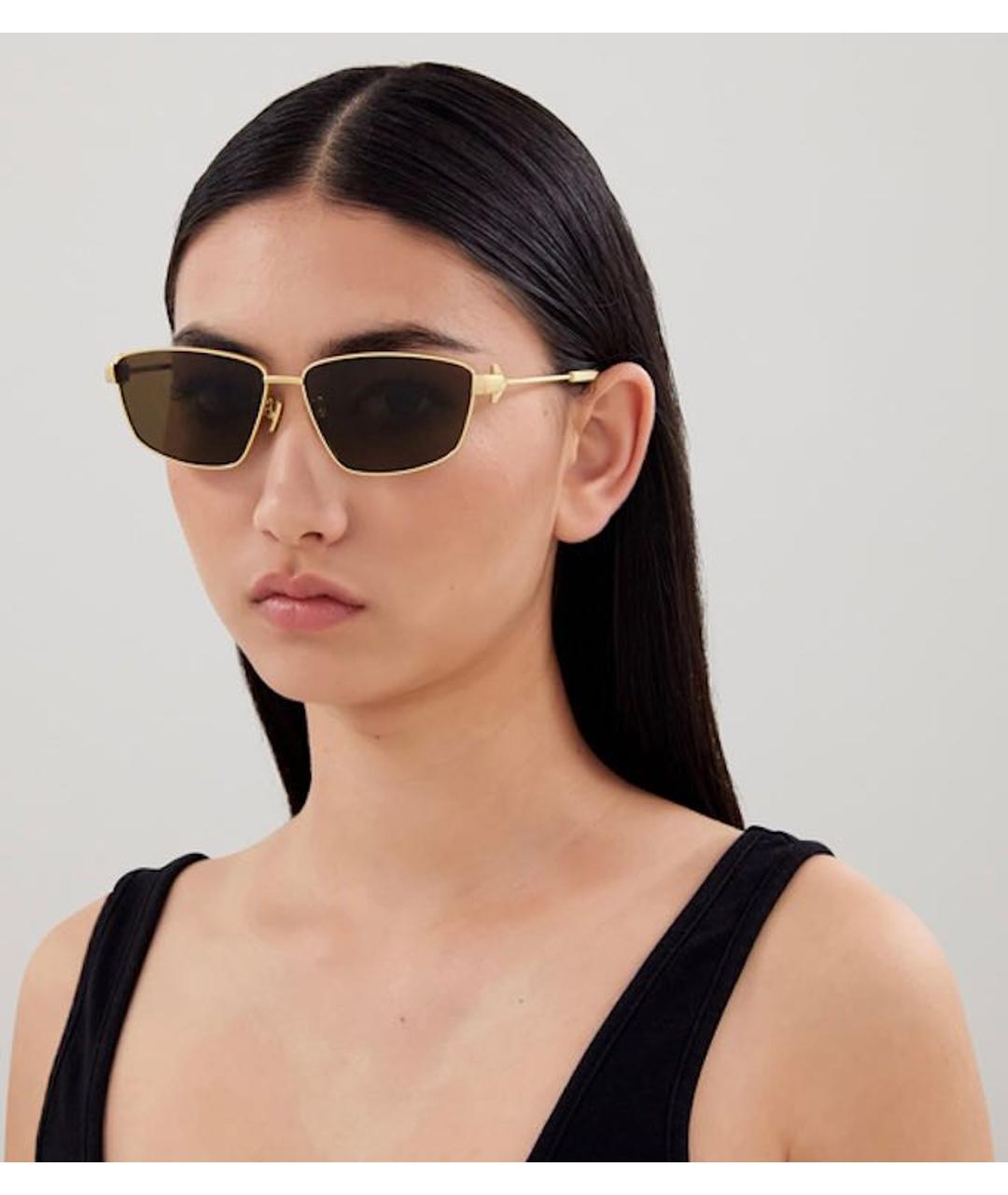 BOTTEGA VENETA Золотые металлические солнцезащитные очки, фото 6