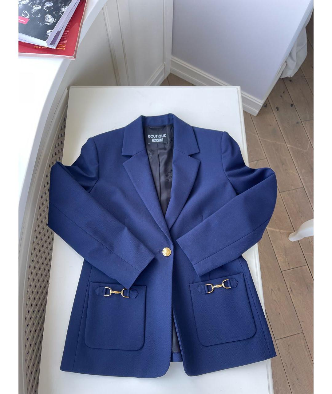 BOUTIQUE MOSCHINO Темно-синий вискозный жакет/пиджак, фото 7