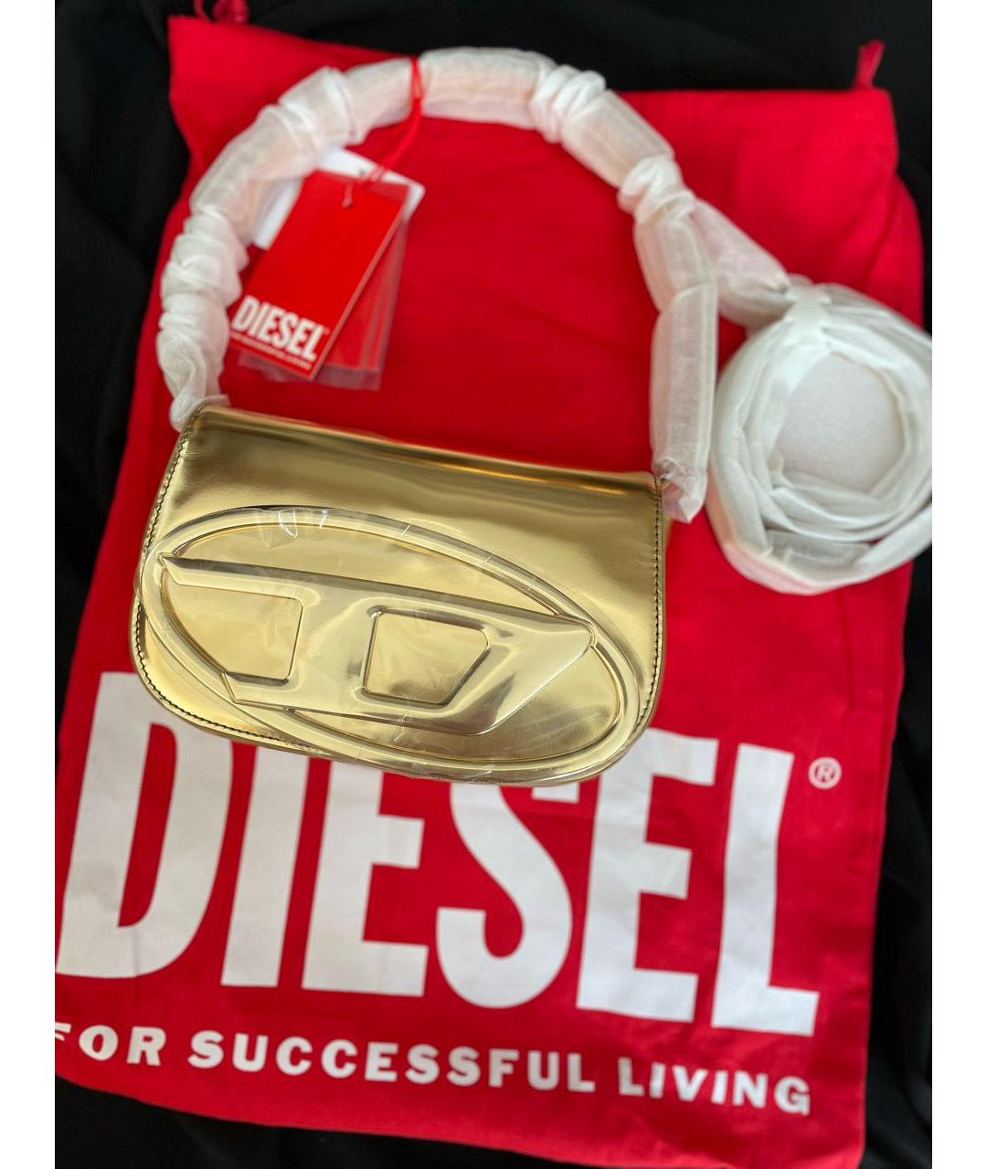 DIESEL Золотая кожаная сумка с короткими ручками, фото 8