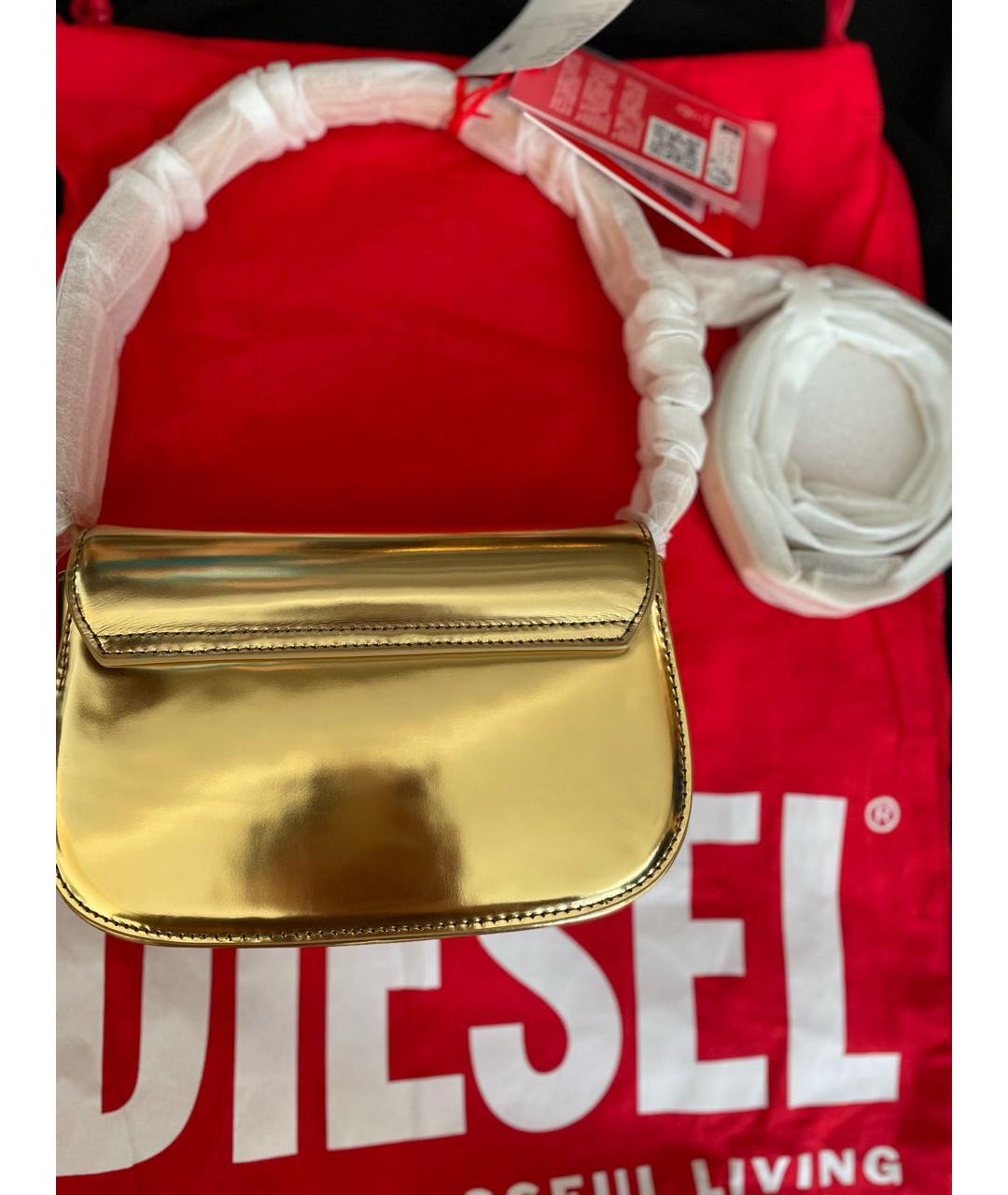 DIESEL Золотая кожаная сумка с короткими ручками, фото 3