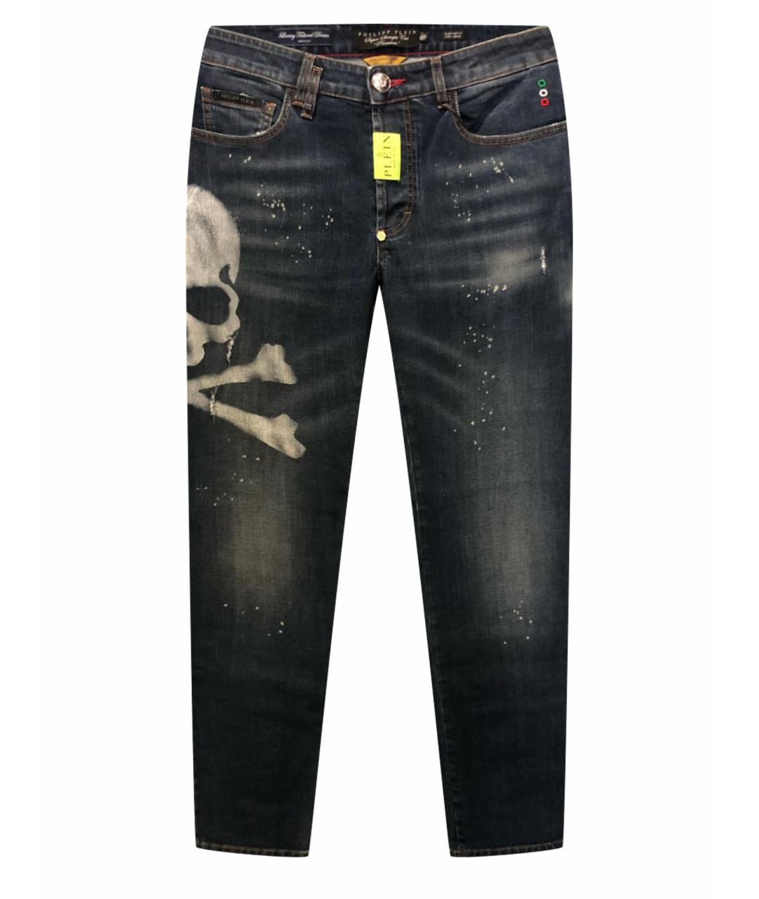 PHILIPP PLEIN Синие хлопко-эластановые джинсы скинни, фото 1