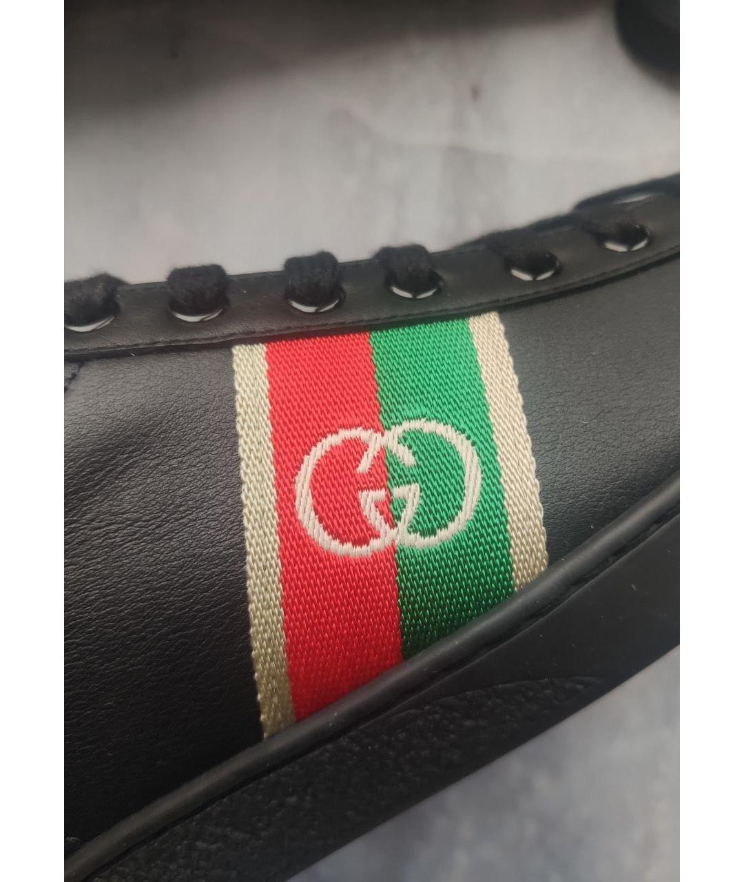 GUCCI Черные кожаные кеды, фото 5