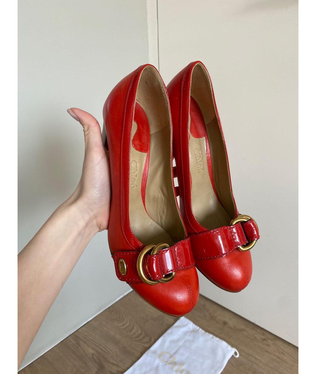 CHLOE Красные кожаные туфли, фото 6