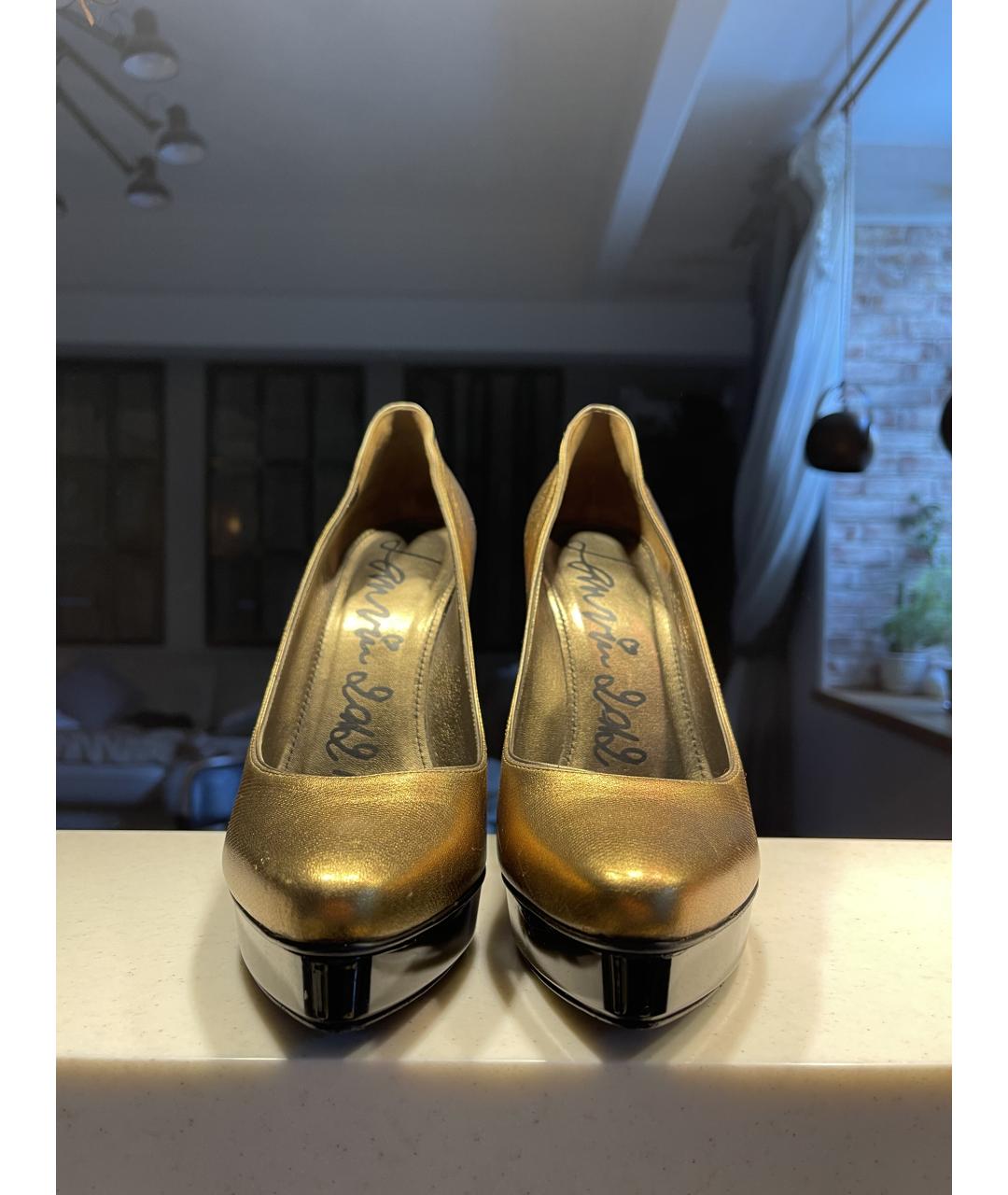 LANVIN Золотые кожаные туфли, фото 5