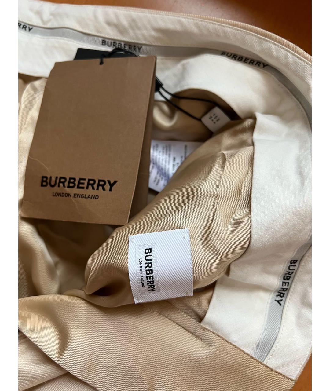 BURBERRY Бежевые шерстяные прямые брюки, фото 7