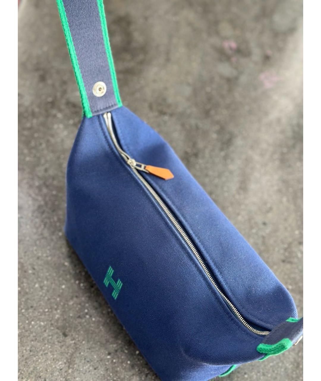 HERMES PRE-OWNED Синяя хлопковая сумка с короткими ручками, фото 4