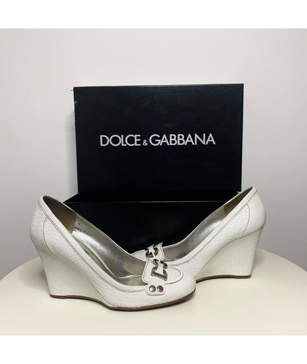 DOLCE&GABBANA Белые кожаные туфли, фото 5