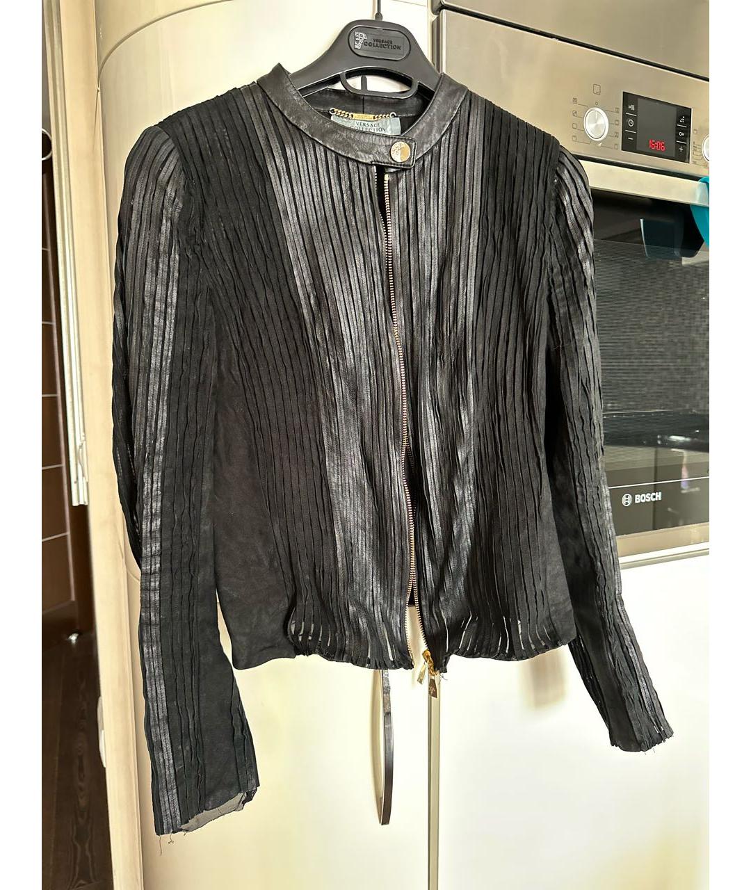 VERSACE COLLECTION Черный кожаный жакет/пиджак, фото 7